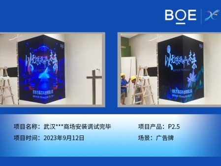 潛江武漢***商場廣告牌P2.5安裝調試完畢
